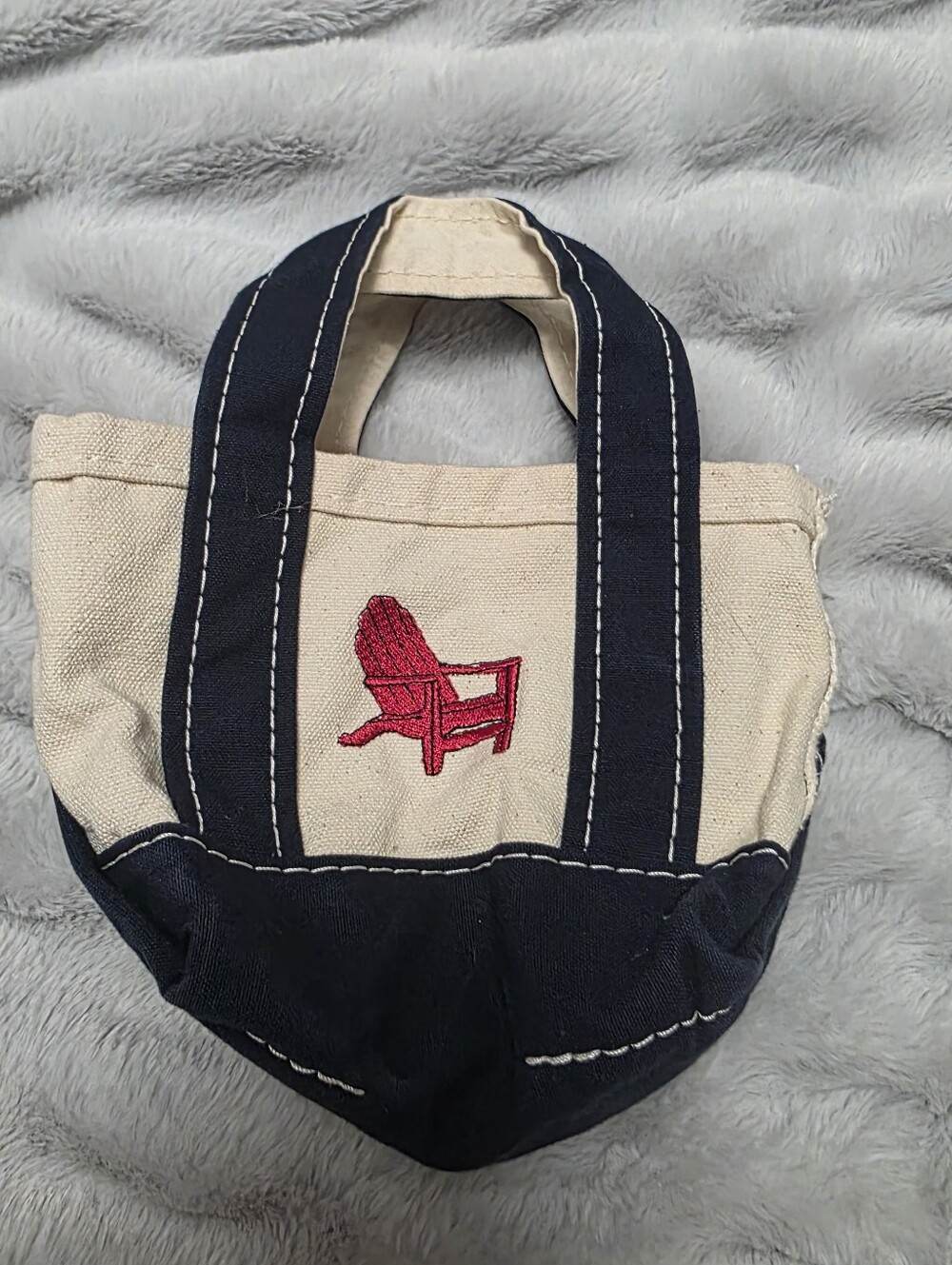 Vintage L.L.Bean Mini BOAT AND TOTE lawn chair Canvas Bag USA White Blue